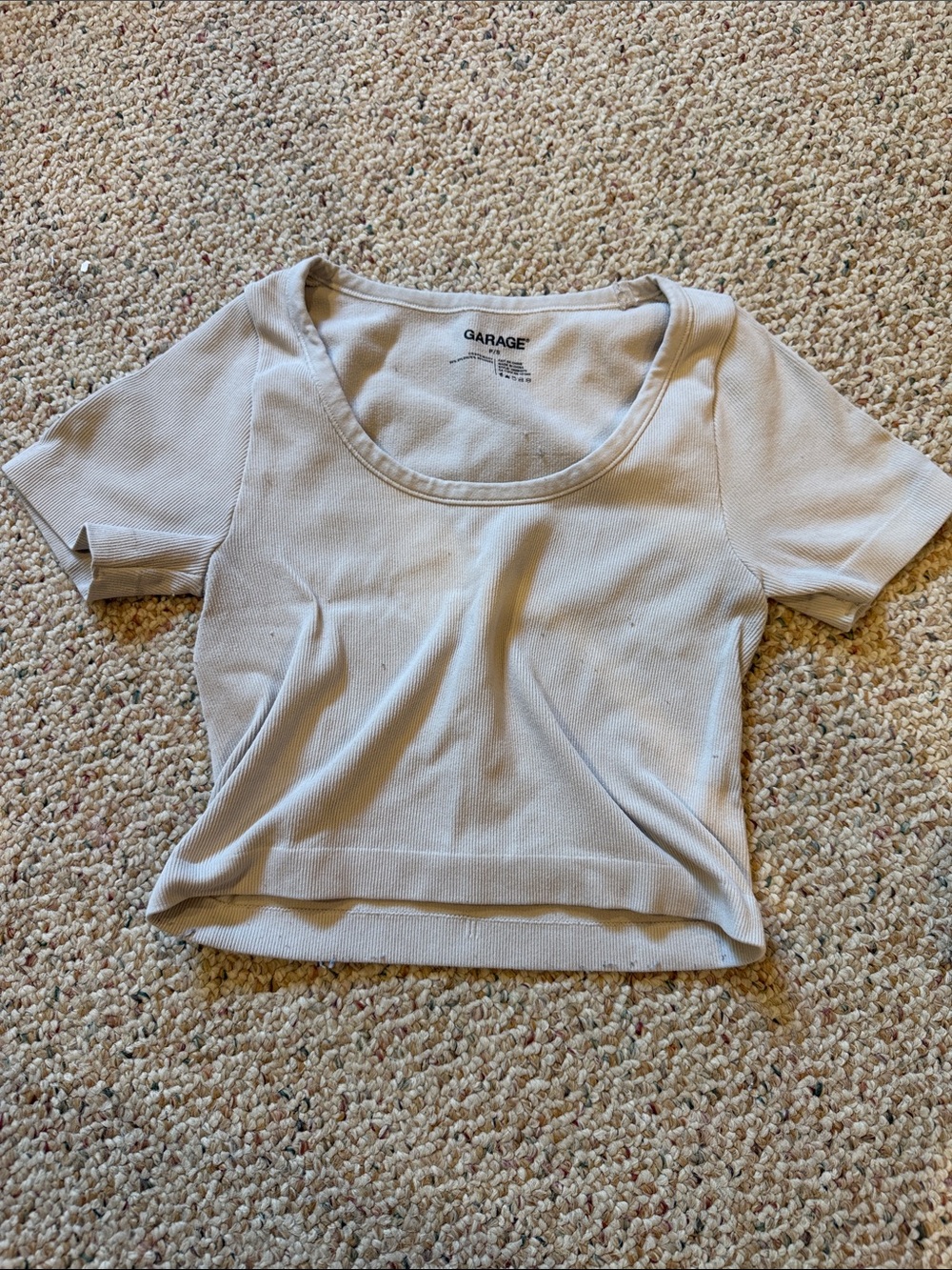 Garage Cropped Scoop Neck Short Sleeve Top in Beige